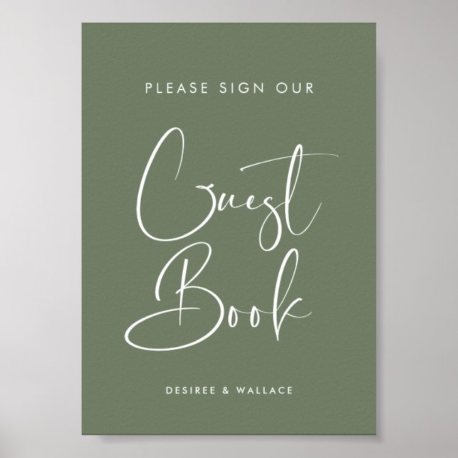 Elegant Dark Sage Sign our guest book wedding (Front)
