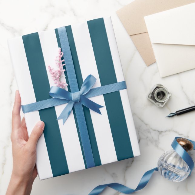 Elegant Dark Teal and White Striped Pattern Wrapping Paper (Gifting)