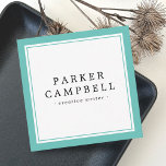 Elegant dark teal border professional minimalist square business card<br><div class="desc">Elegant, professional business cards or personal profile cards with your name and title/company name printed on the front with a dark teal blue border along the edge of the card. On the back are customizable template fields for your name, title/company name/specialty and contact information. White text on a dark teal...</div>