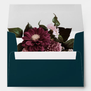 Elegant Dark Teal Burgundy Floral Wedding Envelope