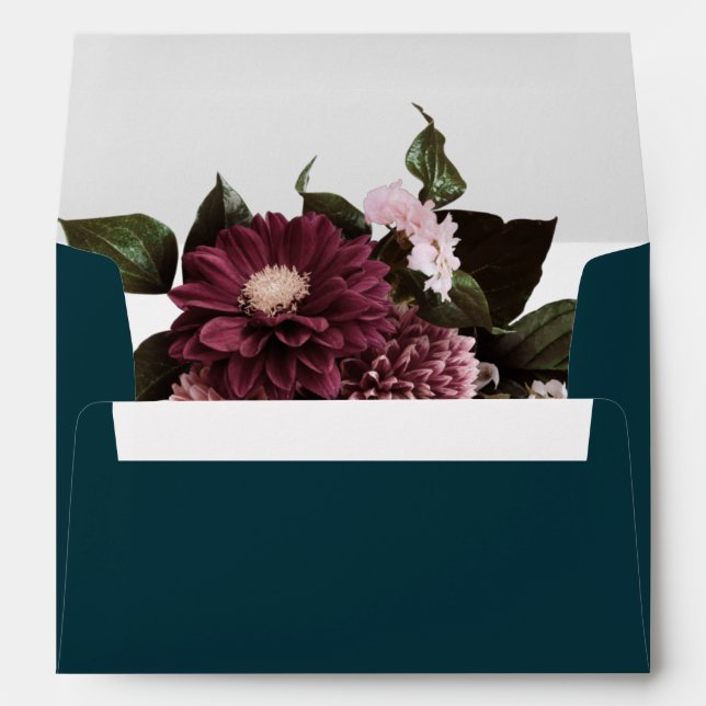 Elegant Dark Teal Burgundy Floral Wedding Envelope (Back (Bottom))