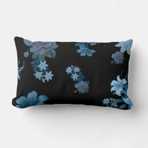 Elegant Dark Teal Floral Lumbar Pillow
