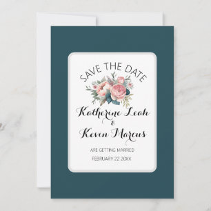 Elegant Dark Teal Floral Wedding Save the Date Invitation