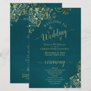 Elegant Dark Teal & Gold Budget Wedding Program
