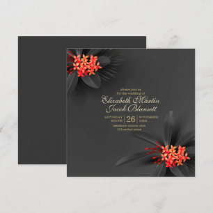 Elegant Dark Tropical Floral Wedding Invitation