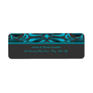 Élégant Dark Turquoise Mariage damassé Étiquette d