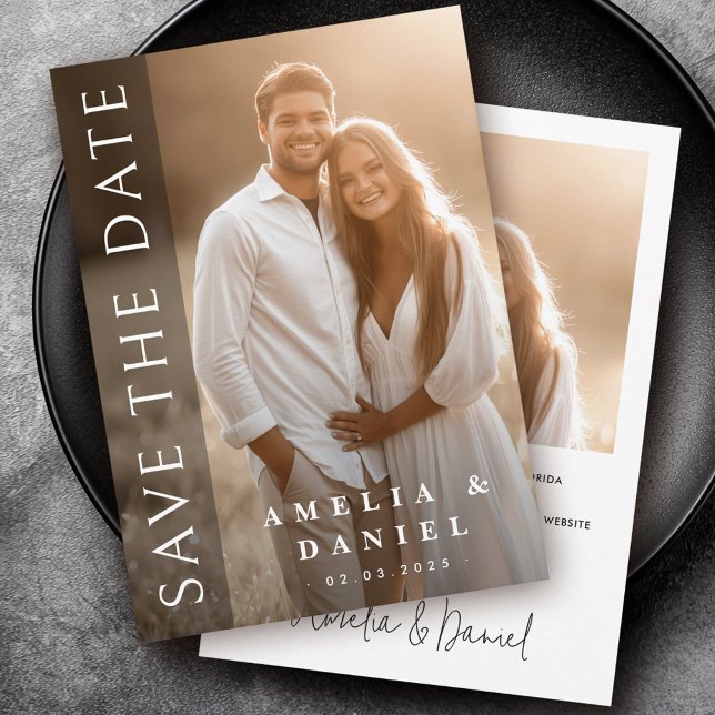 Elegant dark vertical overlay photo wedding save the date (Elegant dark vertical overlay photo wedding save the date)