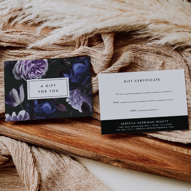 Elegant Dark Violet Floral | Gift Certificate Card (Creator Uploaded)