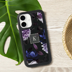 Elegant Dark Violet Floral   Monogrammed