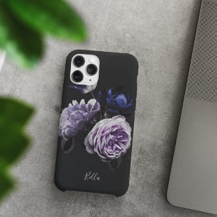 Elegant Dark Violet Floral Peony Personalized Case-Mate iPhone 14 Case