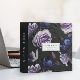 Elegant Dark Violet Floral Personalized Binder