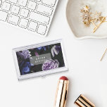 Elegant Dark Violet Floral | Personalized Business Card Holder<br><div class="desc">Personalize this chic business card holder with your name or business name for an elegant way to store your cards. Design features pale lavender purple roses and deep indigo blue peonies on a dark and dramatic background. Add your custom text in modern white lettering. Makes a beautiful gift for graduations...</div>