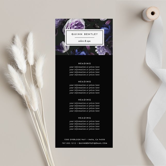 Elegant Dark Violet Floral Pricing or Services Rack Card (Creator Uploaded)