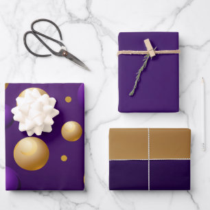 Elegant Dark Violet Purple and Gold Wrapping Paper Sheet
