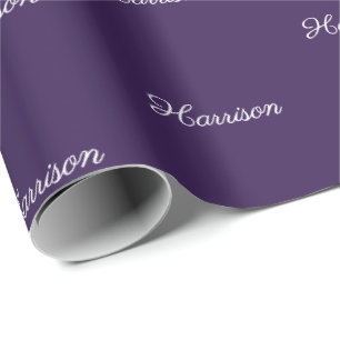 Elegant dark violet script custom name birthday   wrapping paper