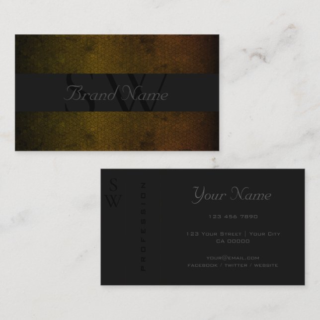 Elegant Dark Yellow Black and Grey Colours Initial Business Card (Front/Back)