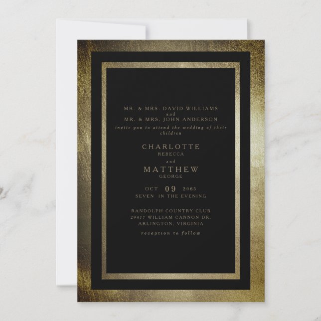 Elegant Day Gold & Black Both Parents Wedding Invitation (Front)