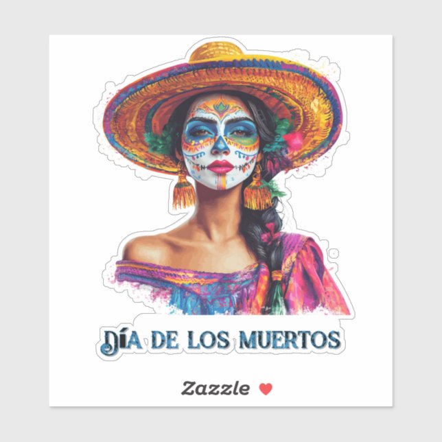 Elegant Day of the Dead Sugar Skull Lady Colourful (Sheet)
