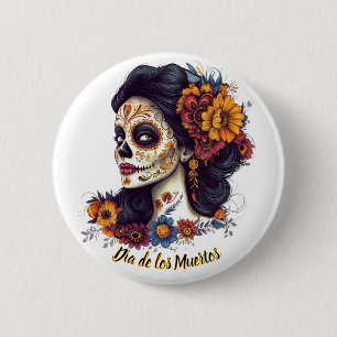 Elegant Day of the Dead Sugar Skull Woman 2 Inch Round Button