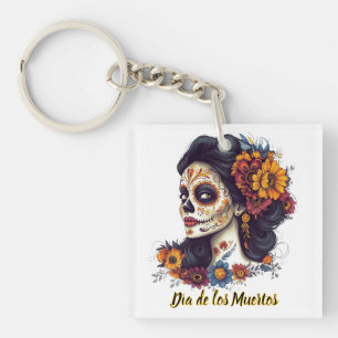 Elegant Day of the Dead Sugar Skull Woman Keychain