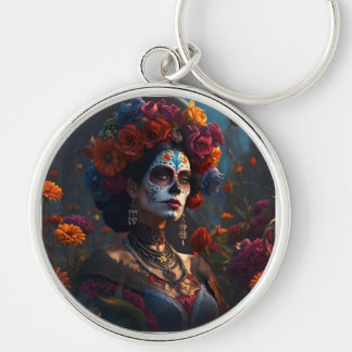 Elegant Day of the Dead Vibrant Round Key Chain
