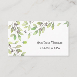 Elegant Day Spa and Salon Green Foliage watercolor Business Card