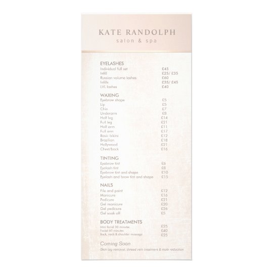 Elegant Day Spa Pink Marble Salon Price List Menu