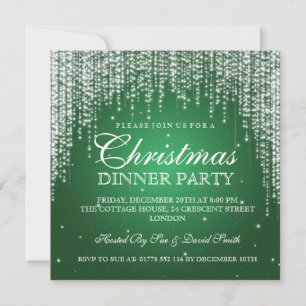 Elegant Dazzle Christmas Holiday Party Green Invitation