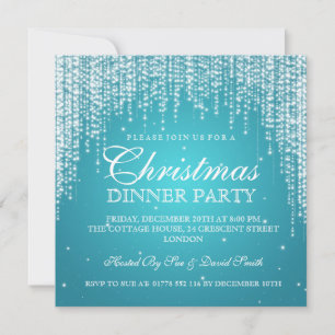 Elegant Dazzle Christmas Holiday Party Turquoise Invitation