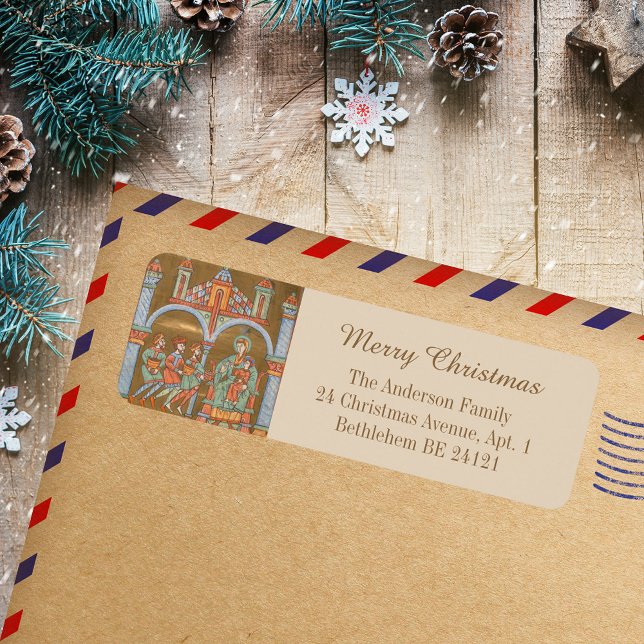Elégant de l'or religieux Joyeux Noël Epiphanie (Gold Elegant Religious Catholic Christian Merry Christmas Epiphany Holiday Return Address Label)