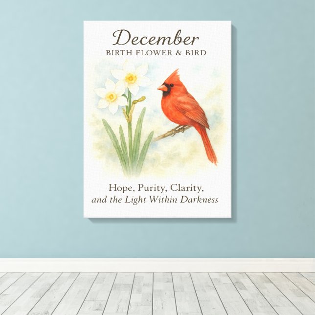 Elegant December Scripture Christian Cardinal  Canvas Print (Insitu(Wood Floor))