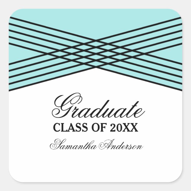 Elegant Deco Aqua Graduation Stickers (Front)