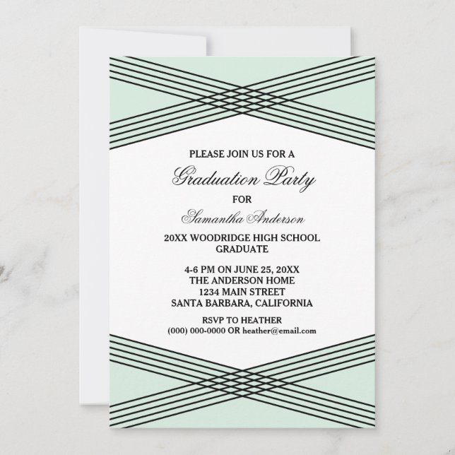 Elegant Deco Green Graduation Party Invite (Front)