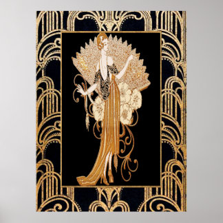 Elegant Deco Lady with Fan Poster