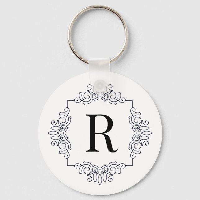 Elegant Decorated Black SF Monogrammed Keychain (Front)