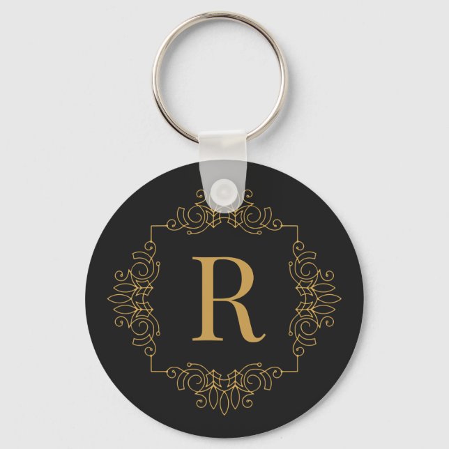 Elegant Decorated Golden SF Monogrammed Keychain (Front)