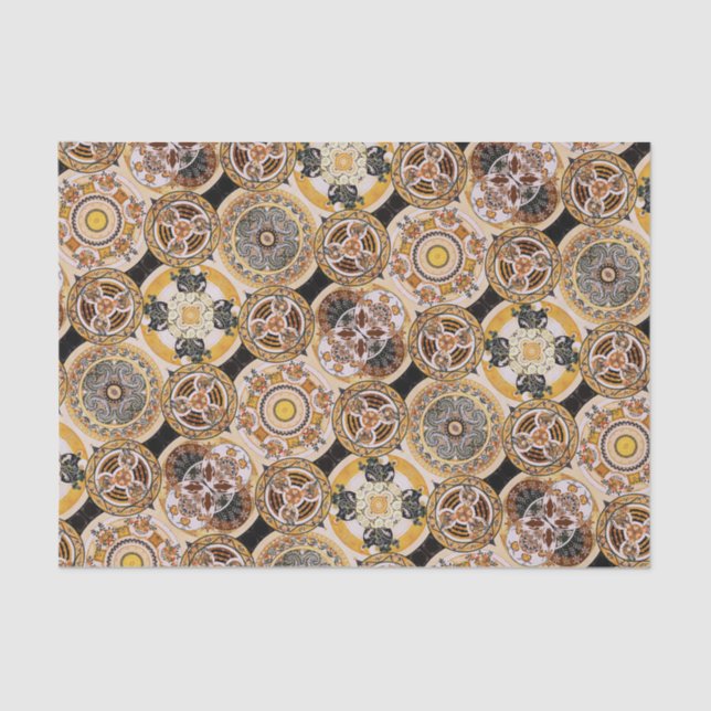 Elegant Decorative Art Nouveau Gold Brown Pattern Tissue Paper (Front)