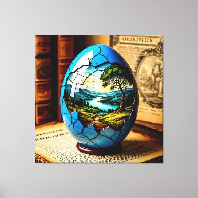 Elegant Decorative Egg Featuring Scenic Landscape Canvas Print (Front)