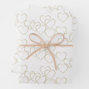 Elegant Decorative Heart Charms Gold and White Wrapping Paper Sheet