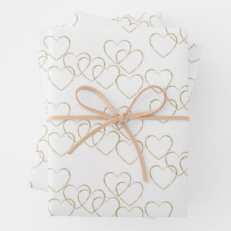 Elegant Decorative Heart Charms Gold and White Wrapping Paper Sheet