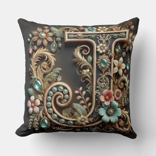 Elegant Decorative Letter J Design Throw Pillow (Front)