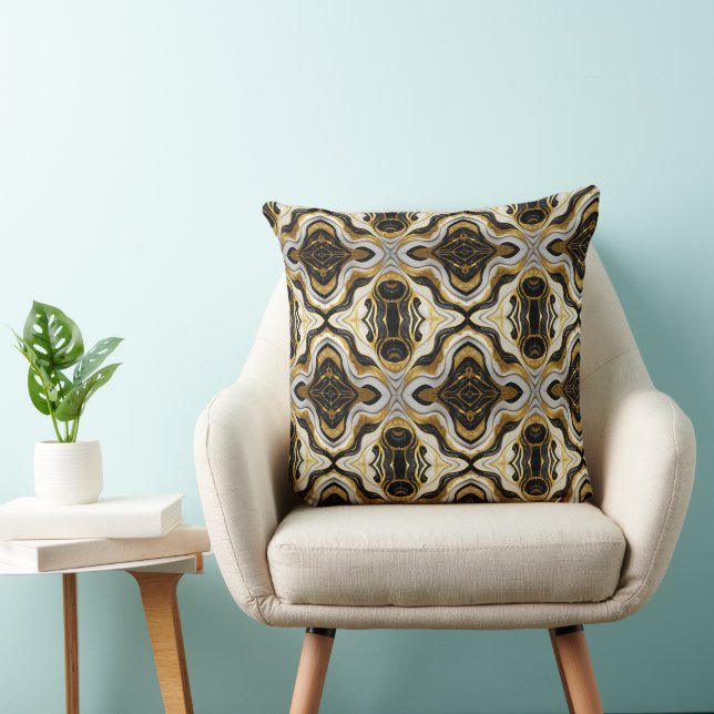 Elegant Decorative Marbleized Black Gold Pillow (Chair)