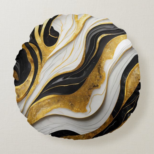 Elegant Decorative Marbleized Black Gold Pillow (Front)