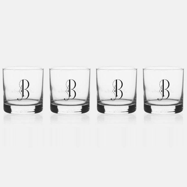 Elegant Decorative Monogramed Letter B Whiskey Glass (Front)