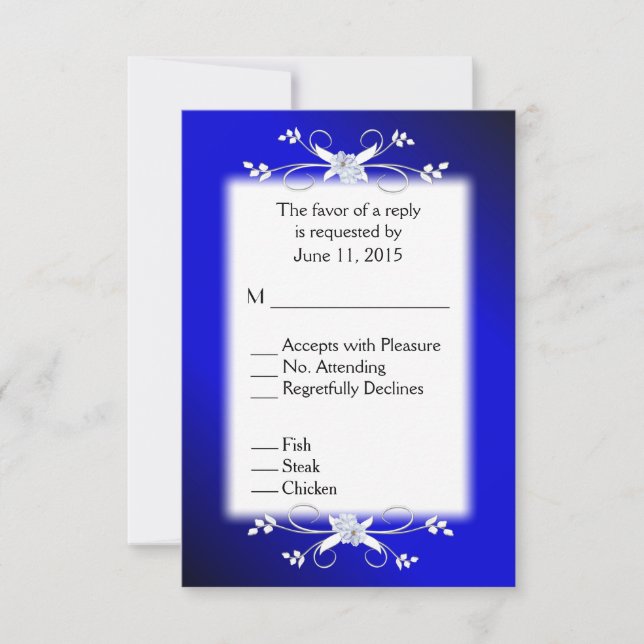 Elegant Deep Blue and Black RSVP with Menu (Front)