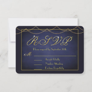 Elegant Deep Blue and Gold Glitter RSVP Cards