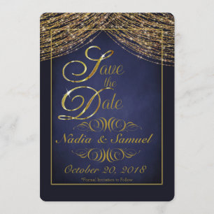 Elegant Deep Blue and Gold Glitter Save the Dates Save The Date