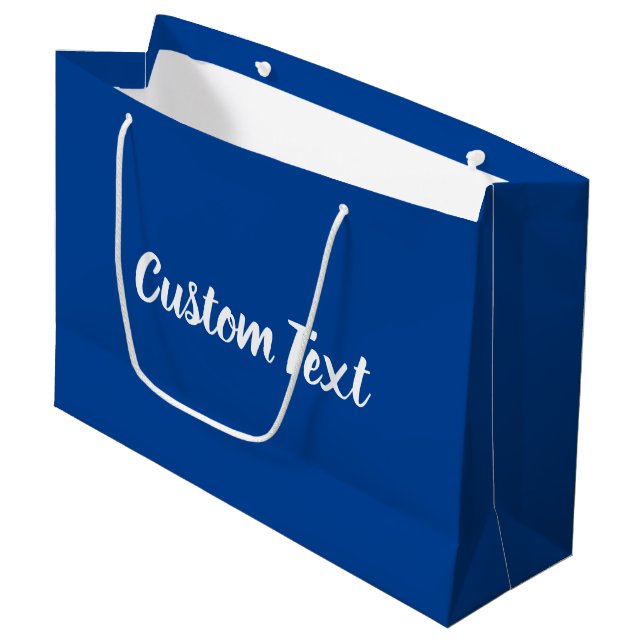 Elegant Deep Blue and White Script Text Template Large Gift Bag (Front Angled)
