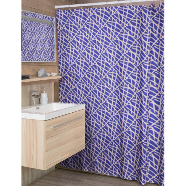Elegant Deep Blue Beige Abstract Shower Curtain (Creator Uploaded)