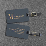 Elegant Deep Blue Brown Bold  Luggage Tag<br><div class="desc">Elegant fully customizable luggage tag design with deep blue background and bold brown monogram. Modern elegant design.</div>